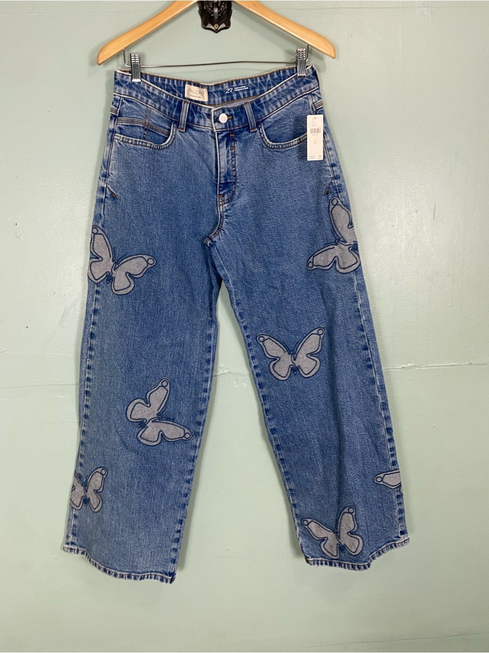 Anthropologie Pilcro Butterfly Low‎ Slung Wide Leg Jeans Blue Denim Size 27 - Picture 2 of 5